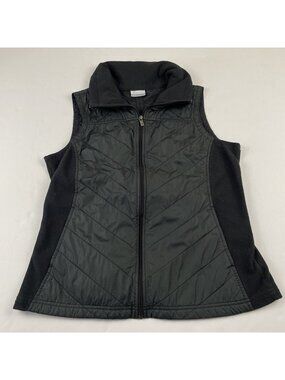 COLUMBIA Lightweight Quilted Vest Women’s L Puffer Black Full Zip Knit Sides